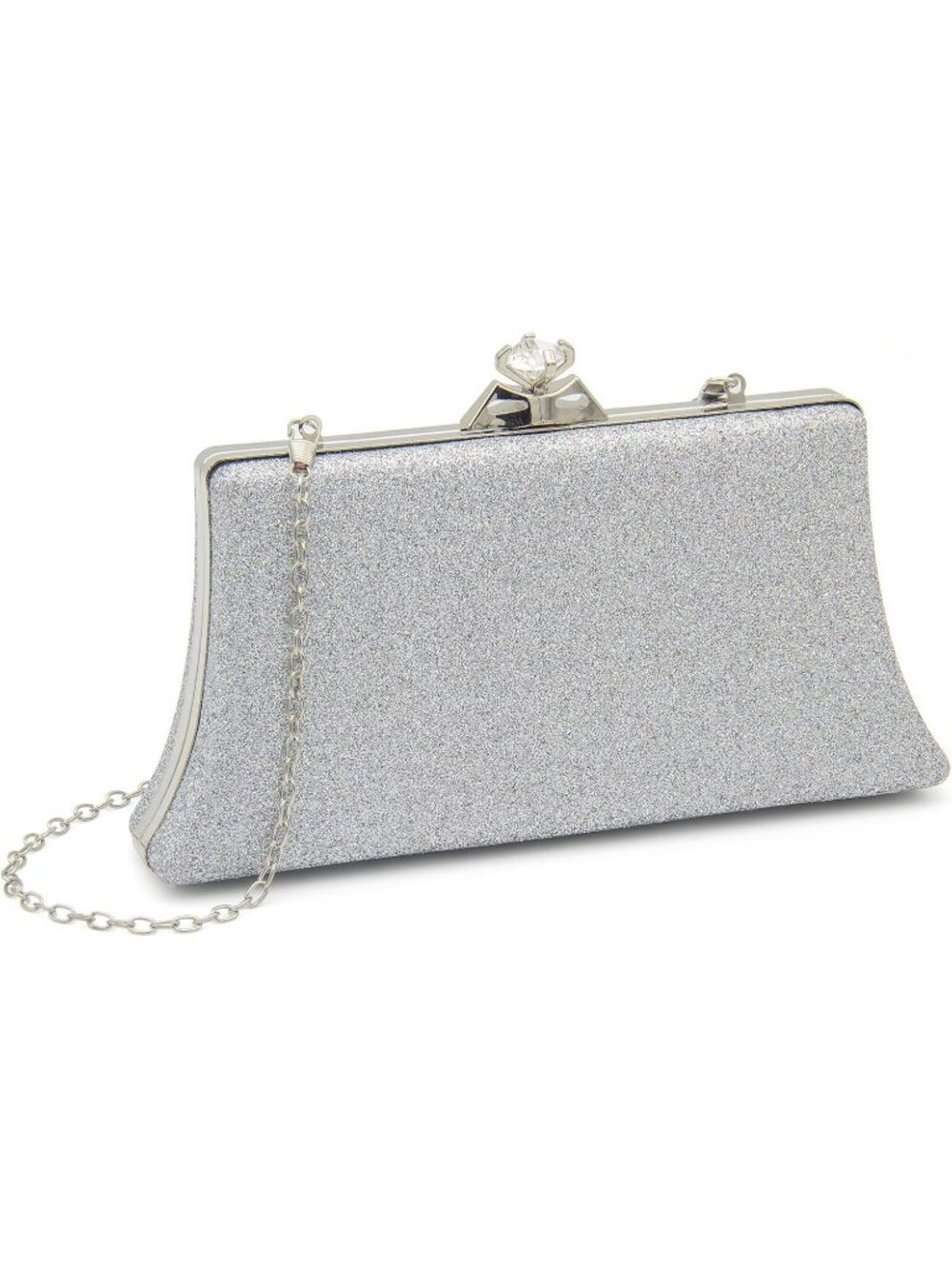 Womens Silver Sparkling Pleated Silver V Trim Envelope Chain Evening Bag Clutch